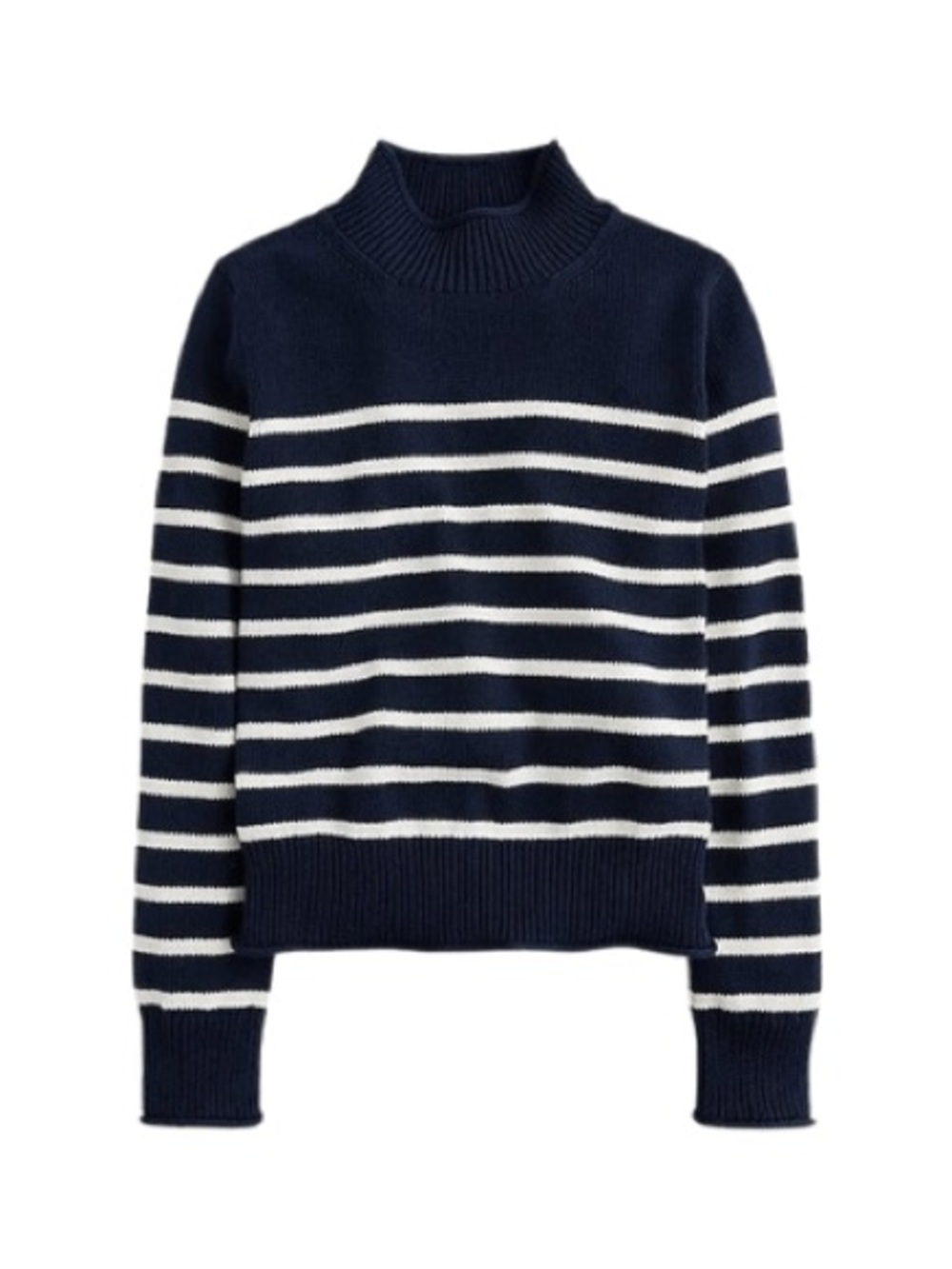 J. Crew Navy & White Stripe Rollneck Mock neck 100% cotton Sweater, M